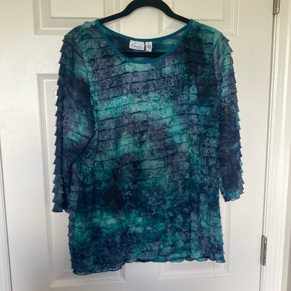 Navy and turquoise ruffled tunic